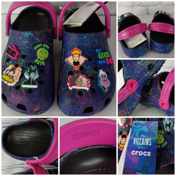 'CROCS' 'DISNEY VILLAINS'  LIMITED EDITION 'JIBBITZ' SLIP-ON CLASSIC CLOG SLIDES - Picture 12 of 16